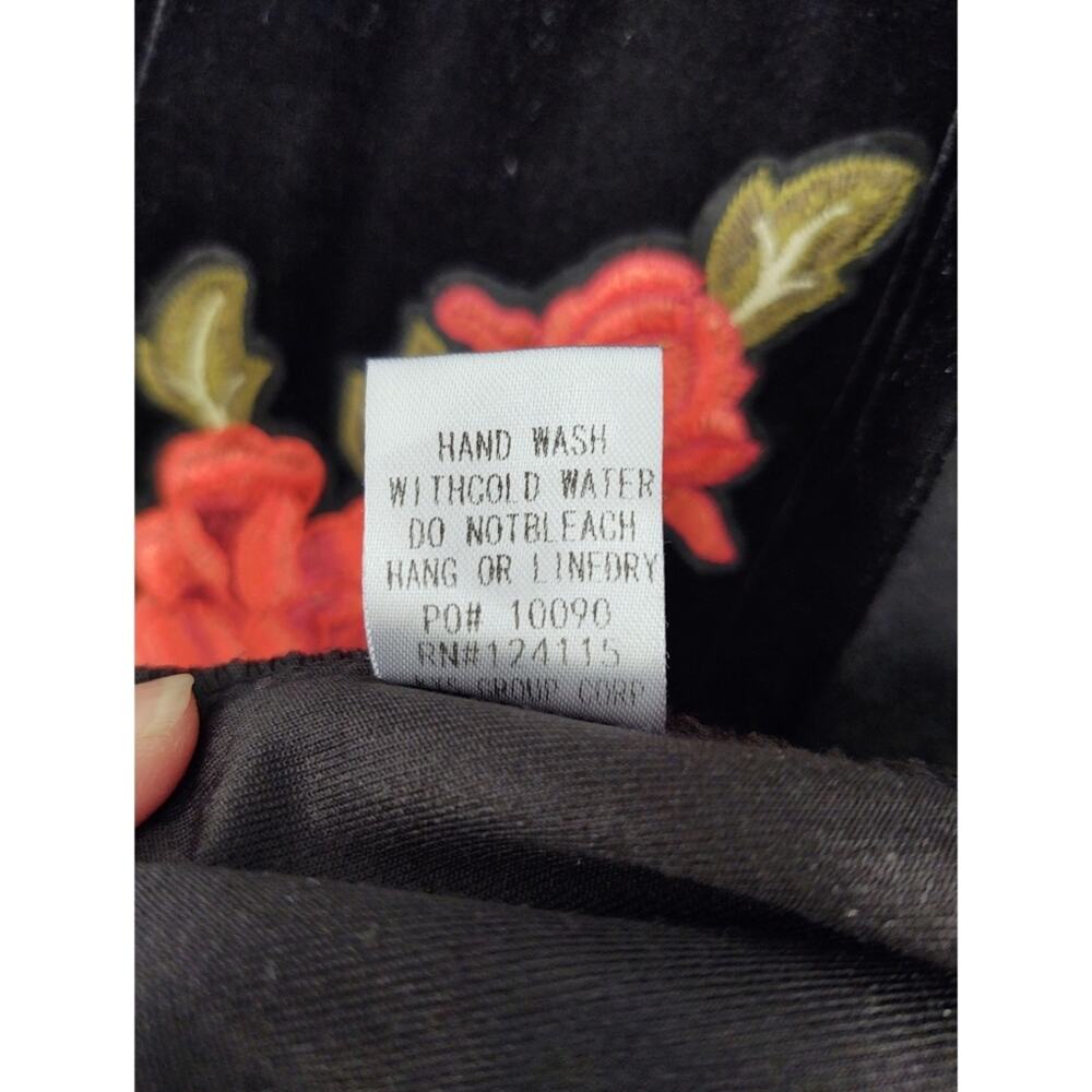 Elodie Velvet Roses Embroidered Jacket Open Front Peasant 3/4 Sleeves Size S - Picture 12 of 15